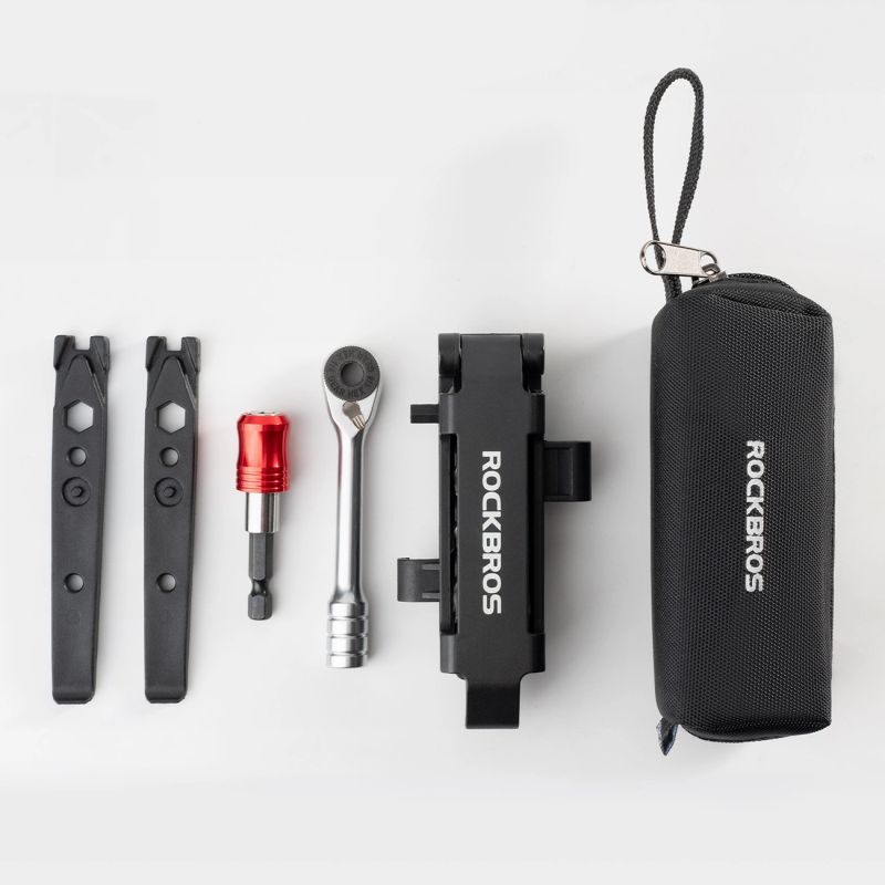 Rockbros Multitool Bicycle Tool Set with Ratchet Wrench and Tire Levers - Black fekete 304004-204137