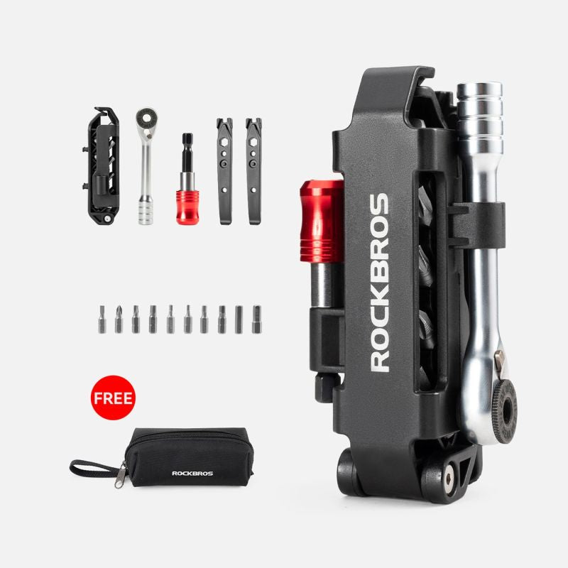 Rockbros Multitool Bicycle Tool Set with Ratchet Wrench and Tire Levers - Black fekete 304004-204137