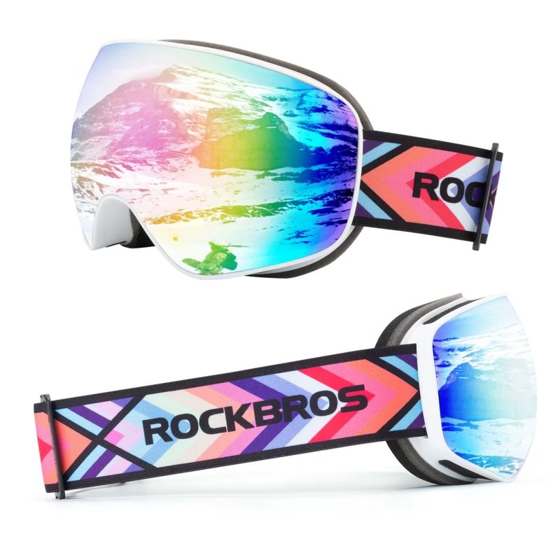 Rockbros SP284 Ski Goggles - Matte White Frame, Gray PC Lens with Cherry Blossom Pink Mirror, Kids biały úszás 5907769384219-211762