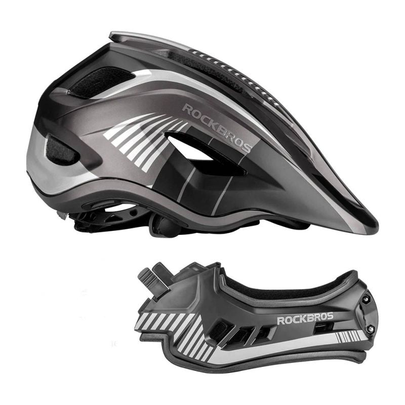 Rockbros TT- children's bicycle helmet with removable chinbar, size M - gray czarny || szary \ m védőfelszerelés 7016802869090-157258