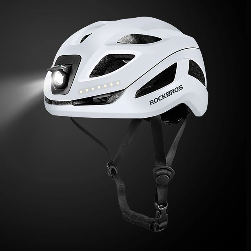 Rockbros ZK-077 Bicycle Helmet with Integrated Multi-Directional Lighting 57-61 cm - White biały helmets, lights