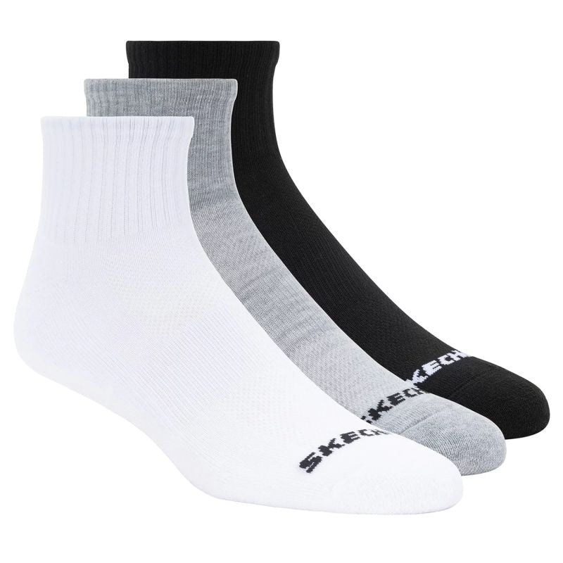 Skechers 3PPK Qtr Crew White Zokni S114235-BKWG