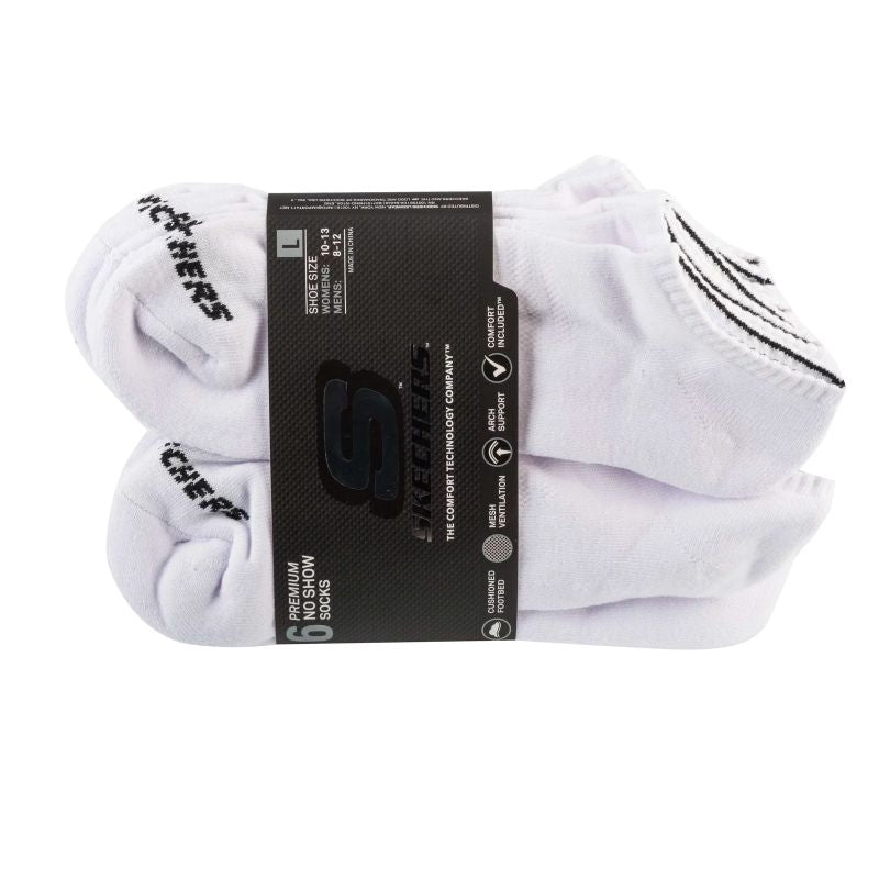 Skechers 6pk Unisex 1/2 Terry Crew White Zokni S118210-WHT
