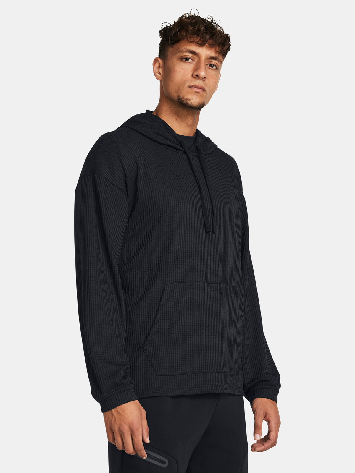 Under Armour Férfi UA Rival Waffle Hoodie-BLK Pulóver