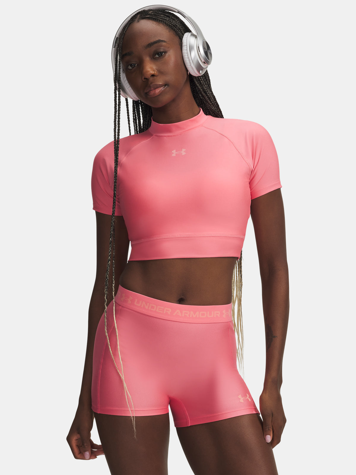 Under Armour Nõi HeatGear Crop Mock SS rózsaszín póló