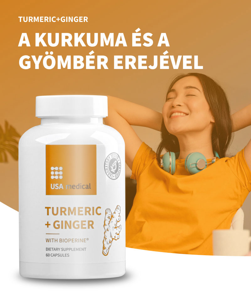 UsaMedical Kurkuma és gyömbér kapszula BioPerine®-nel 60 db