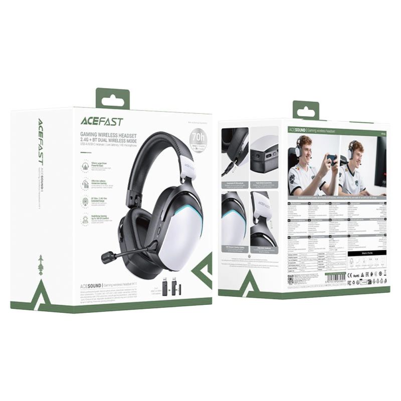 head Acefast H11 Wireless On-Ear Gaming Headphones - Black fekete headsets