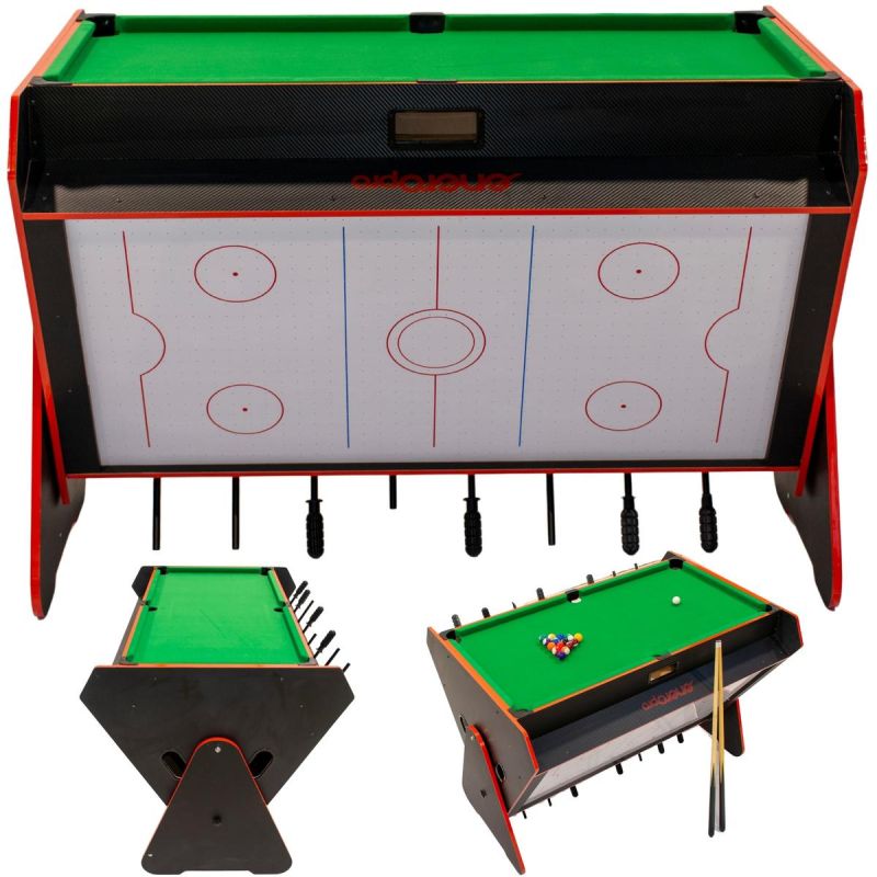 Enero Pro 3-in-1 ROTARY GAME TABLE BILLIARDS TABLE FOOTBALL AIR HOOK-UP .5x85.3CM BLACK fekete table games, tables