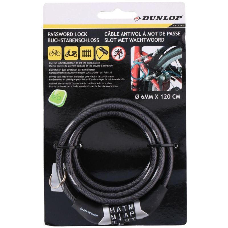 Dunlop spiral bicycle lock, code 0.6x120 cm fekete kiegészítő 1042695