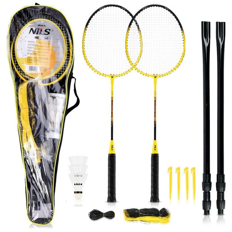NILS NRZ262 ALUMINUM badminton set 2 rackets, 3 feather shuttlecocks, net 600x60cm, cover kabát