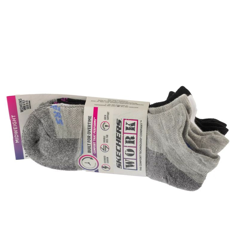 Skechers 3pk Work Lowcut Womens Socks S119052-GRBK Gray One size General
