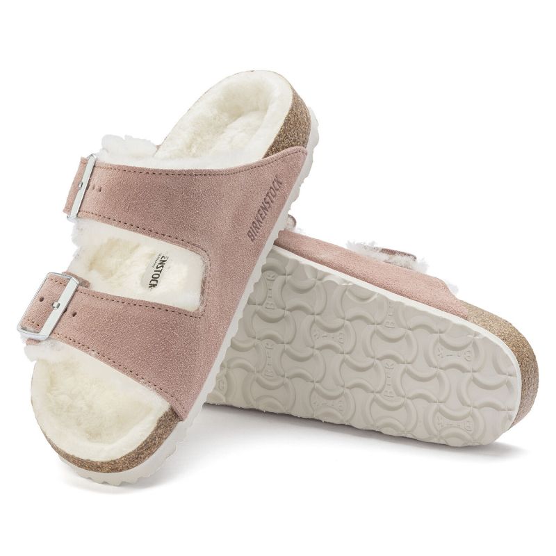 Birkenstock Arizona Suede Leather Shearling Pink Clay LAF Narrow Insulated Flip-Flops (1023258) cipő