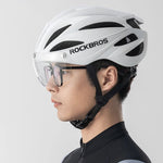 Rockbros Bike Helmet with Visor, Detachable UV Goggles, Unisex, Glossy - White biały helmets, glasses, training equipment