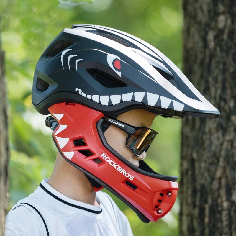 Rockbros TT-32005 Shark Children's Bike Helmet with Detachable Jaw Size M (54-58) - Black czarny \ m helmets, martial arts equipment
