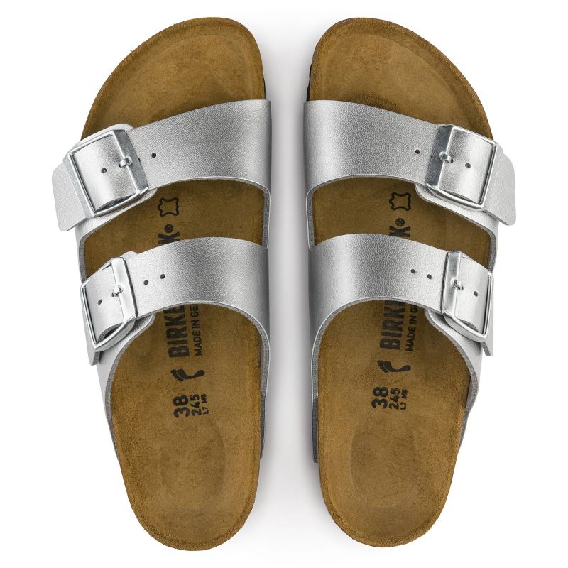 Birkenstock Women's Silver Arizona Birko-Flor Silver Regular Flip-Flops Wide (1012282) cipő