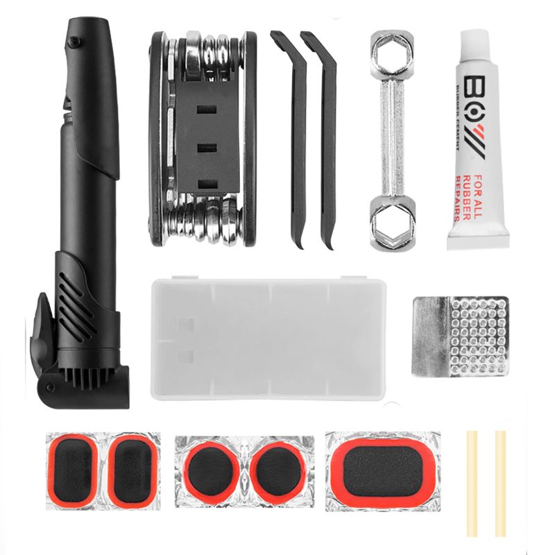 Wozinsky WMZ-01N tool kit, 16-in-1 bicycle multitool, pump, wrenches, inner tube kit - black fekete elektronika 304004-199005