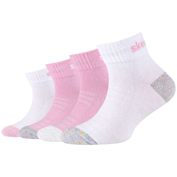 Skechers 4PPK Girls Mesh Ventilation Quarter Socks SK42042-1001 Pink 27-30 General
