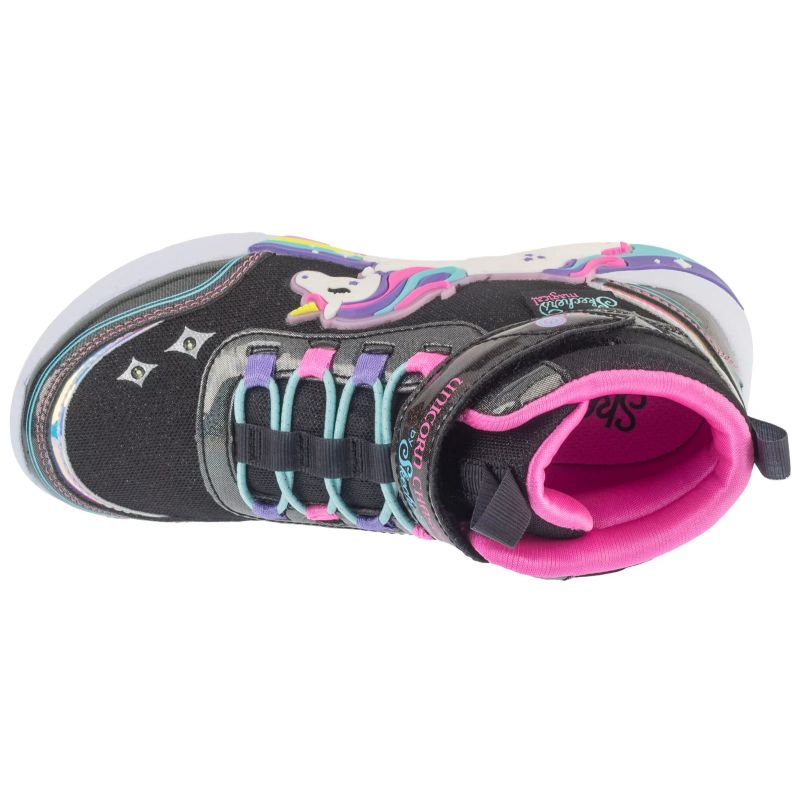 Skechers S-Lights: Unicorn Chaser – Jumping Magic Black, fekete utcai cipő 303302L-BKMT