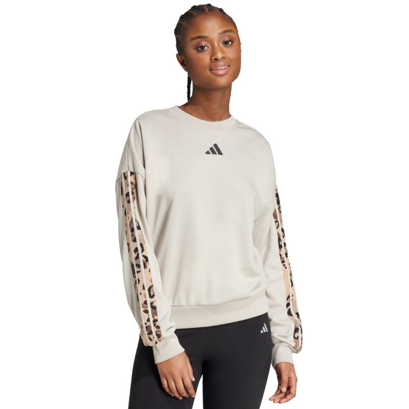 adidas Women's Animal Print 3-Stripes French Terry Sweatshirt Cream JM1836 General
