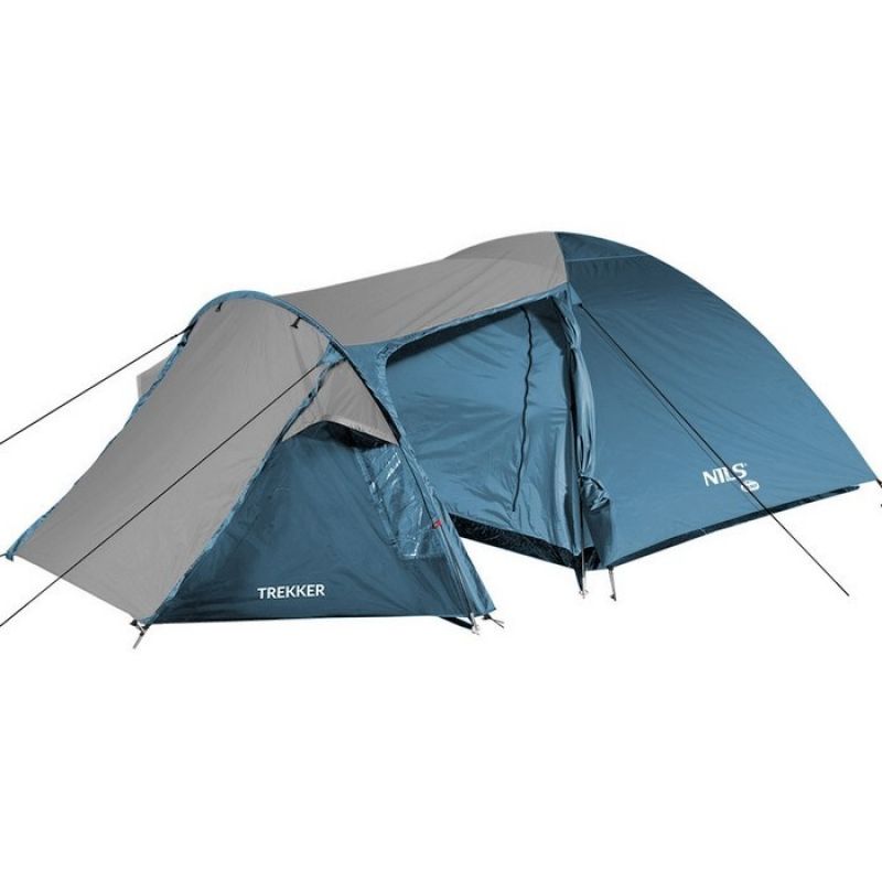 NILS CAMP trekker NC6012 camping tent blue-gray szürke hátizsák