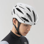 Rockbros Bike Helmet with Visor, Detachable UV Goggles, Unisex, Glossy - White biały helmets, glasses, training equipment