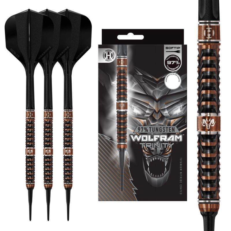 Harrows TOLFRAM TRINITY 97% steeltip darts papucs