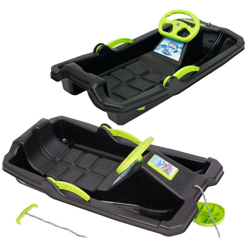Enero PLASTIC SLED WITH BRAKE AND HANDLEBAR ADAŚ BLACK WITH GREEN fekete sportfelszerelés GSP-1064765
