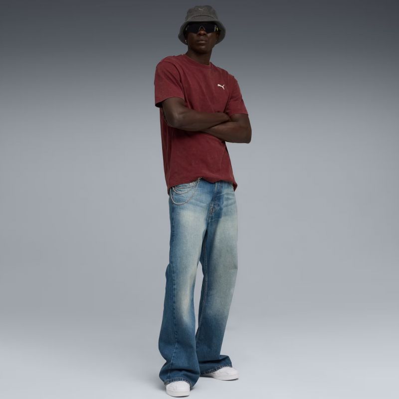 Puma Ess Elevated Relaxed Wash Tee Burgundy 688048 96 Ruházat