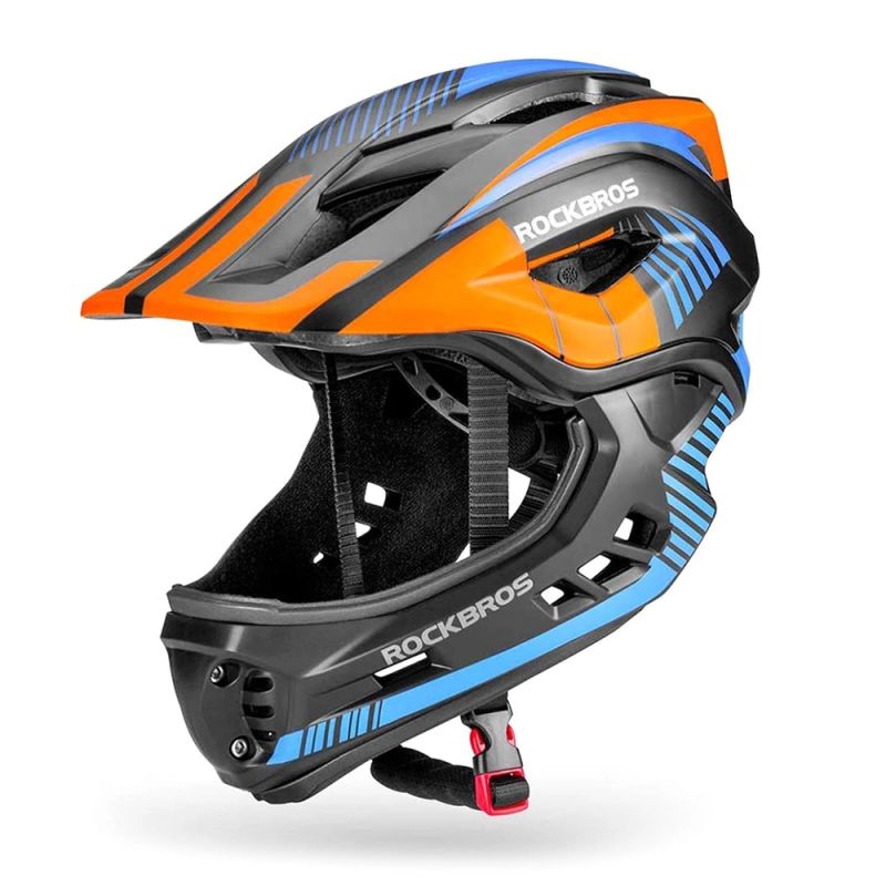 Rockbros TT- children's bicycle helmet with removable chinbar, size S - black and orange czarny || pomarańczowy \ s helmets, martial arts equipment