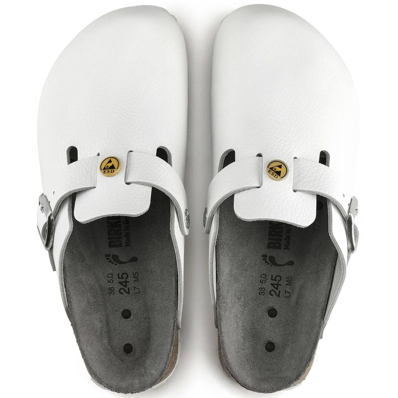 Birkenstock Women's Boston ESD White clogs natural leather medical narrow slippers (0061378) cipő