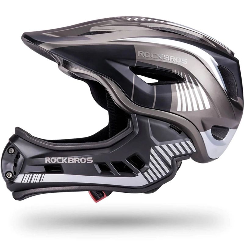 Rockbros TT- children's bicycle helmet with removable chinbar, size S - gray czarny || szary \ s helmets, martial arts equipment