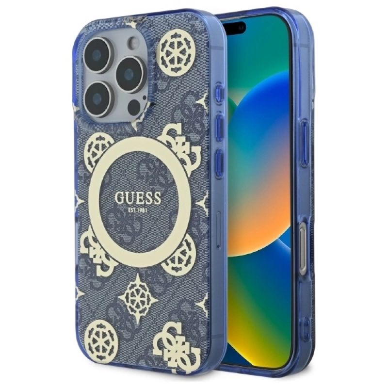 Guess GUHMP16XH4PYEEB iPhone 16 Pro Max 6.9" /blue hardcase IML Peony On 4G Background MagSafe kék cases