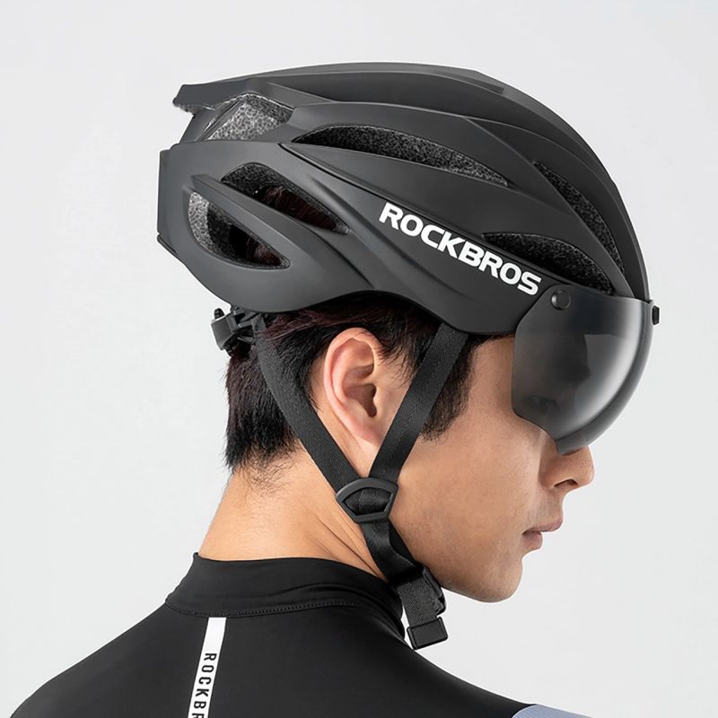 Rockbros Bike Helmet with Visor, Detachable UV Protective Goggles, Unisex - Black/Brown czarny || brązowy helmets, glasses, training equipment