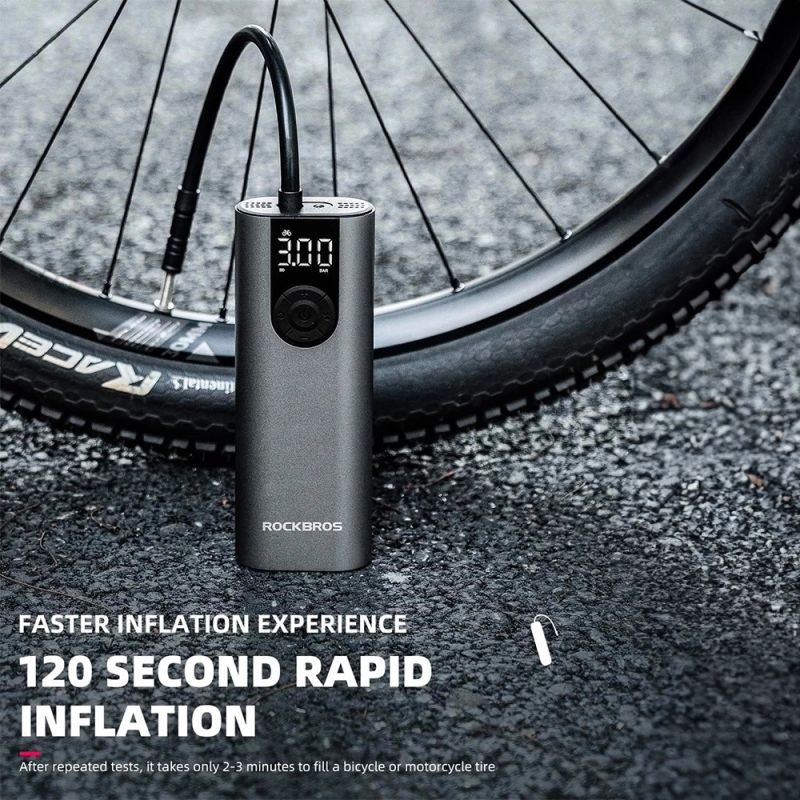 Rockbros 42720001001 Electric Bike Pump with LED Display + USB-C - USB-A Cable - Black fekete pumps