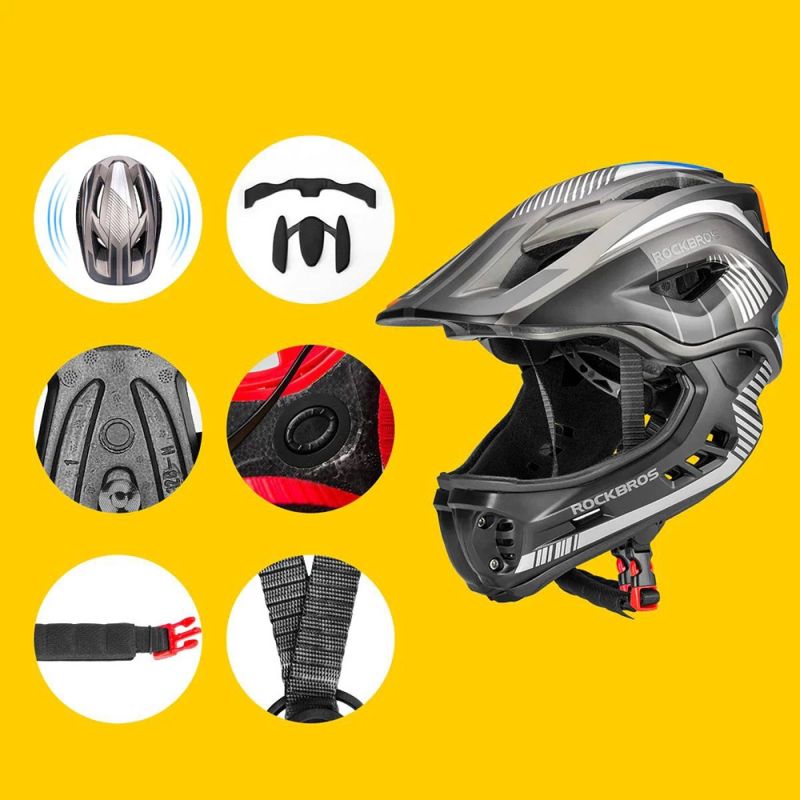 Rockbros TT- children's bicycle helmet with removable chinbar, size M - gray czarny || szary \ m helmets, martial arts equipment 7016802869090-157258