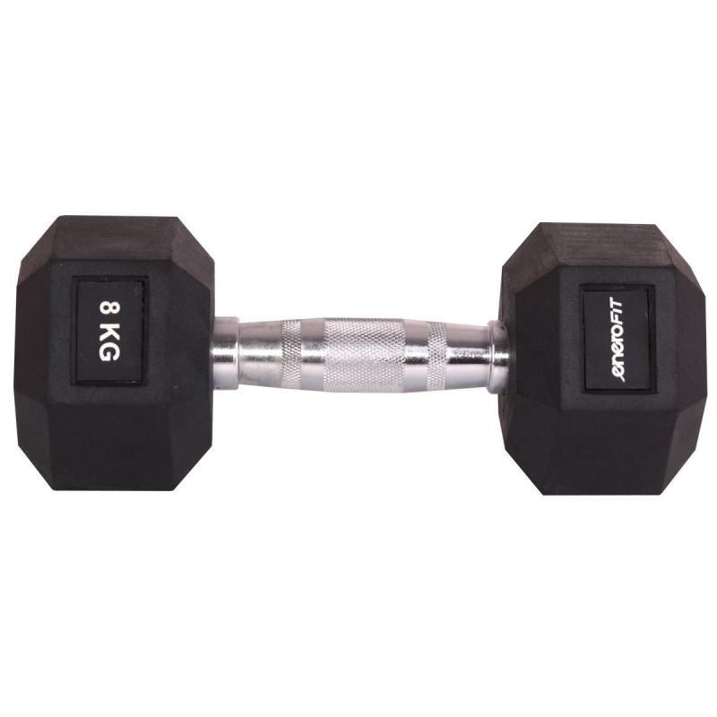 Enero HEX RUBBER Dumbbell 8 KG FIT fekete dumbbell, strength training equipment, training equipment