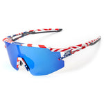 Rockbros Polarized Cycling Glasses with UV Protection and Corrective Insert Blue Lenses - USA Pattern - White multikolor glasses, training equipment