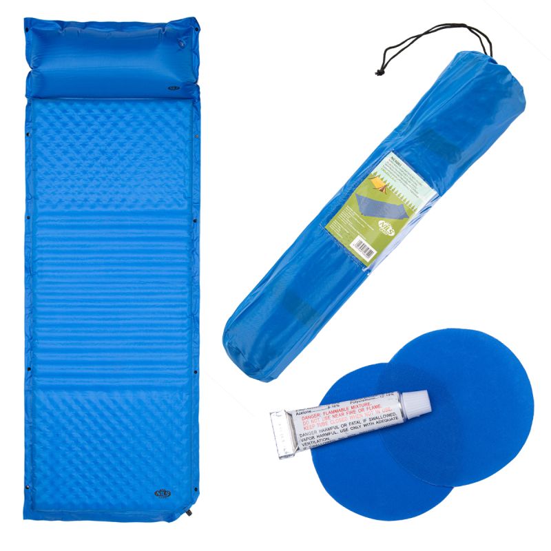 NILS CAMP NC4001 self-inflating mat with pillow, blue - 3.8 cm