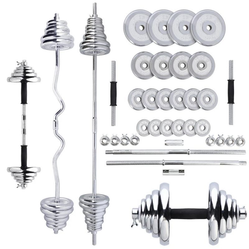 HMS 3-in-1 STC55 weight set (dumbbells, straight barbell and curl barbell) chrome plated in a 55kg case edzőfelszerelés 17-59-117