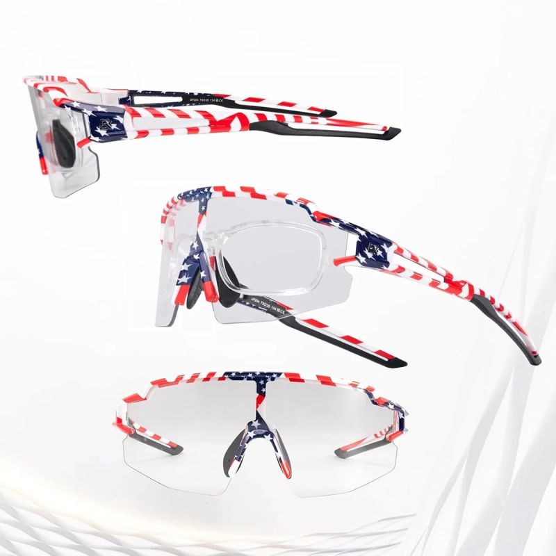 Rockbros Cycling Glasses Photochromic with UV Protection and Corrective Insert 14120008002 - USA Pattern - White multikolor glasses, training equipment
