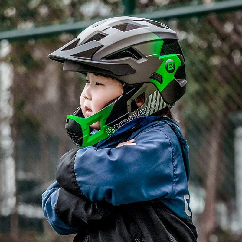 Rockbros TS-61 10110061003 Children's Bike Helmet with Detachable Chin Size S (48-54) - Green zielony \ s helmets, martial arts equipment