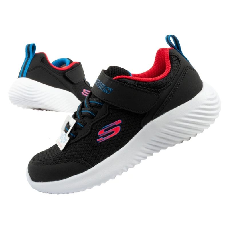 Skechers Bounder children's sports with Velcro, lightweight, fashionable black fekete utcai cipő