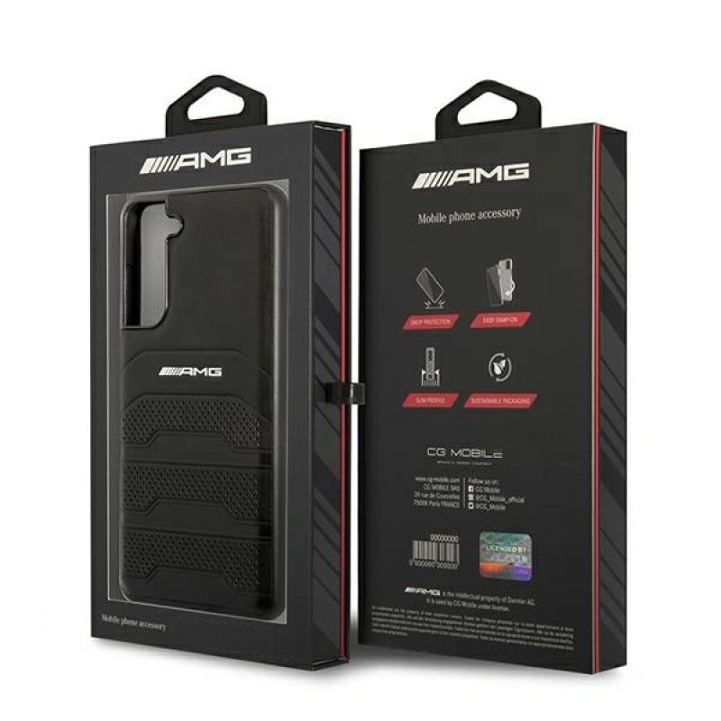 DC AMG S21 FE G990 czarny/black hardcase Leather Debossed Lines fekete telefontok