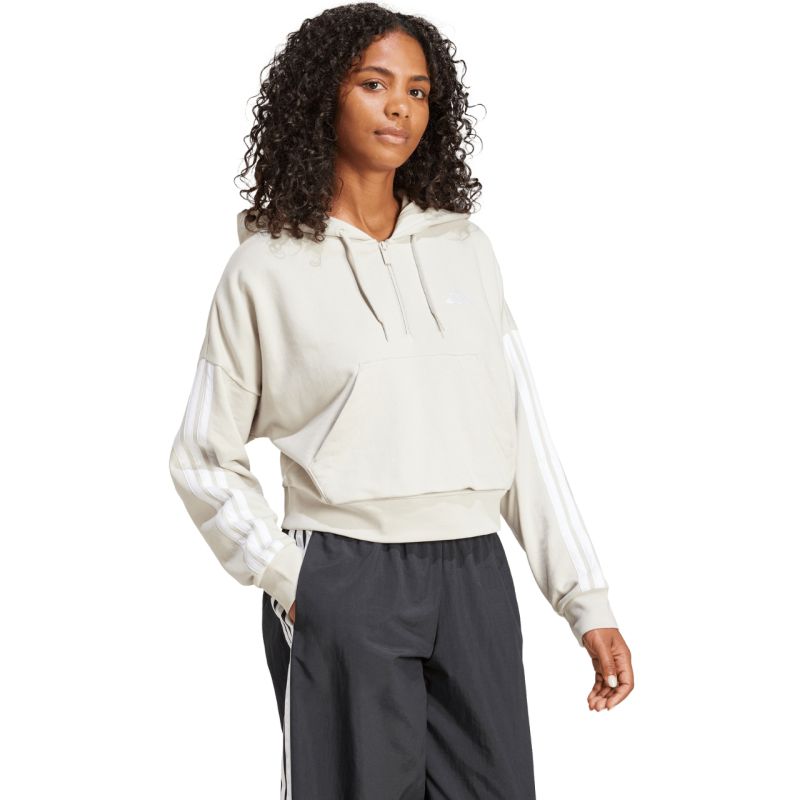 adidas Women's Essentials 3-Stripes French Terry Quarter-Zip Hoodie Beige JN1958 General