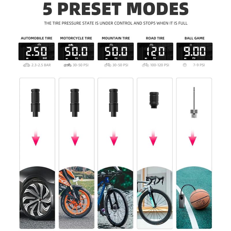 Rockbros 42720001001 Electric Bike Pump with LED Display + USB-C - USB-A Cable - Black fekete pumps