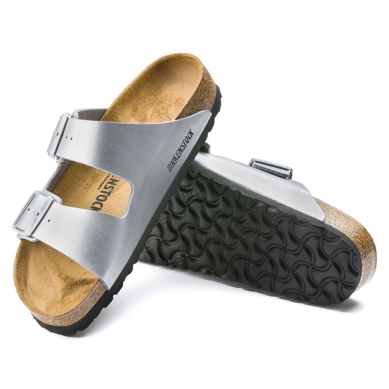 Birkenstock Women's Silver Arizona Birko-Flor Silver Regular Flip-Flops Wide (1012282) cipő