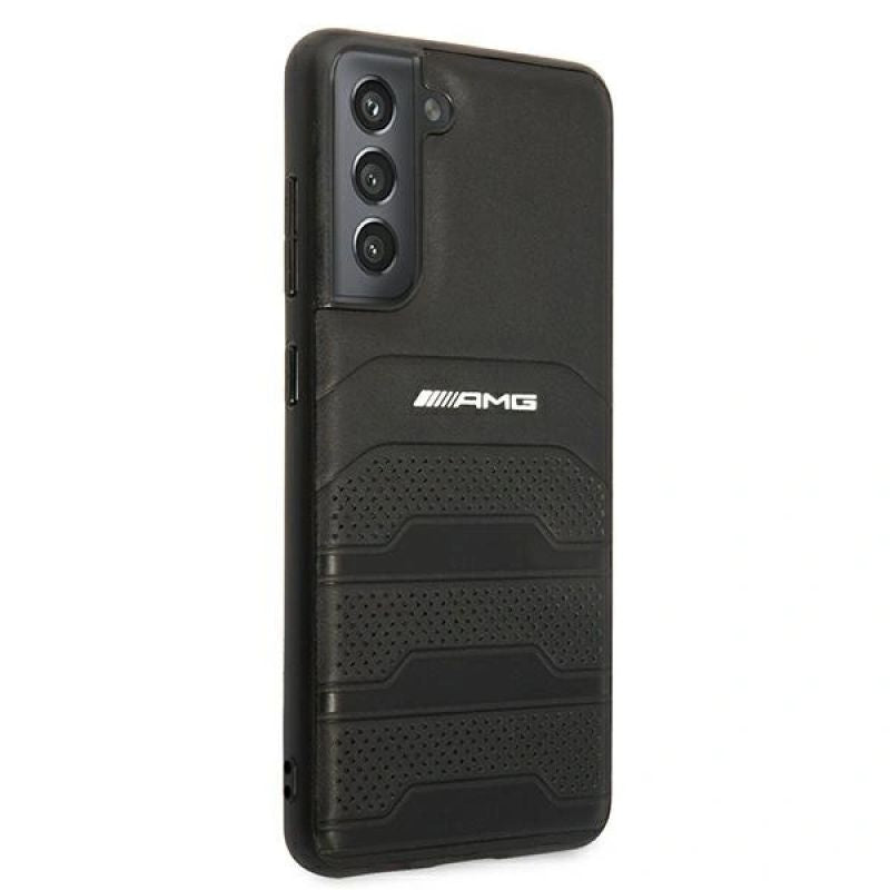 DC AMG S21 FE G990 czarny/black hardcase Leather Debossed Lines fekete telefontok