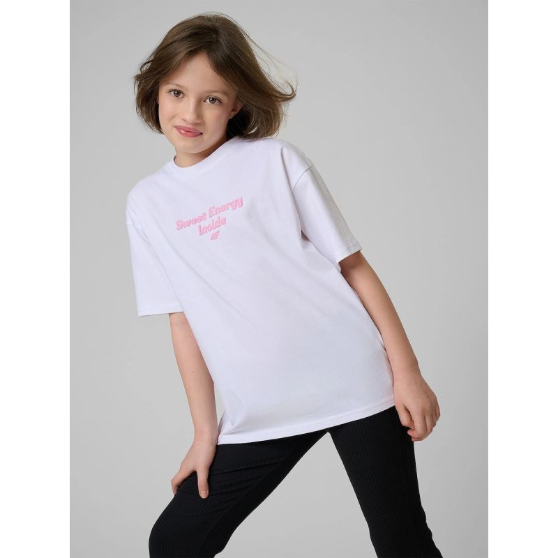 Girls' loose T-shirt with print 4F 4FJRSS26TTSHF3825-10S 158/164 póló