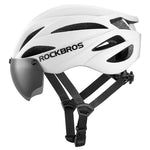 Rockbros Bike Helmet with Visor, Detachable UV Goggles, Unisex, Glossy - White biały helmets, glasses, training equipment