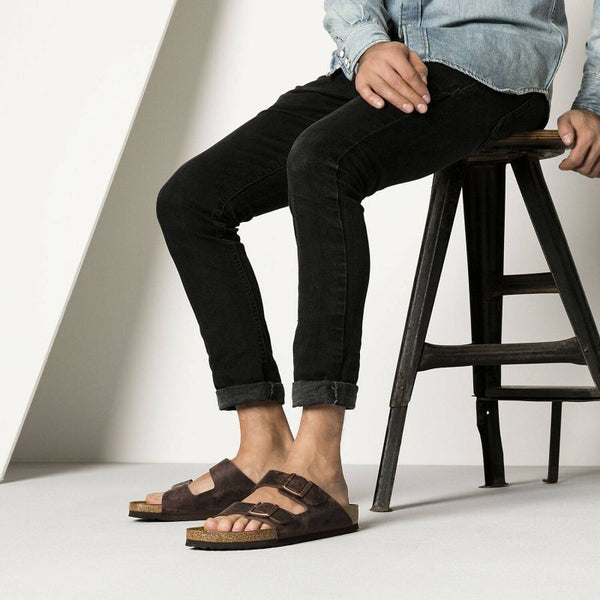 Birkenstock Women's/men's brown Arizona Nubuck Habana narrow flip-flops (52533) cipő